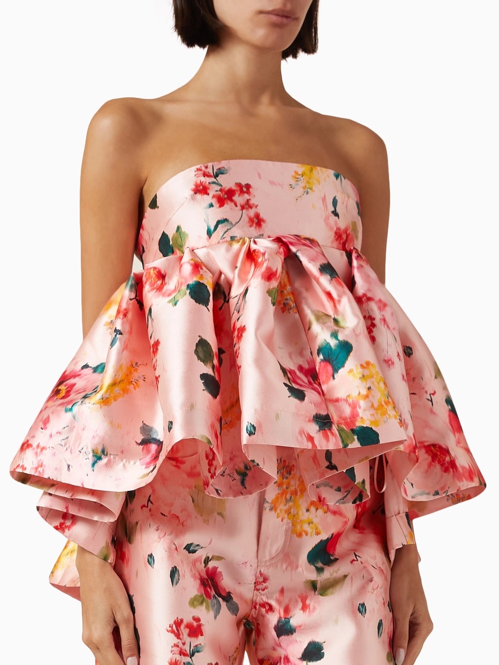 Marques’ Almeida Floral Pink Strapless Peplum Top